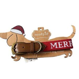 Mud Pie Red Needlepoint Dog Collar Small Merry Christmas Holiday